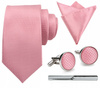 Zestaw męski w pudełku - krawat + poszetka + spinki do mankietów + spinka do krawata JASNY RÓŻOWY