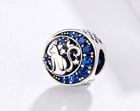 Zawieszka do bransoletki charms do pandora - kot księżyc noc