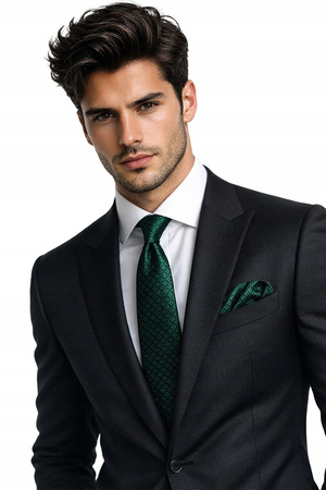 Żakardowy zestaw - krawat + poszetka + spinki