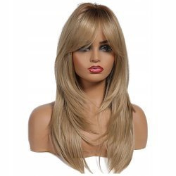 Peruka długa ombre blond prosta grzywka
