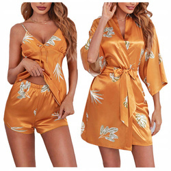 Komplet szlafrok damski satynowy piżama dwuczęściowa