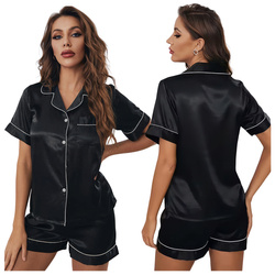 Piżama satynowa z krótkim rękawem - czarna