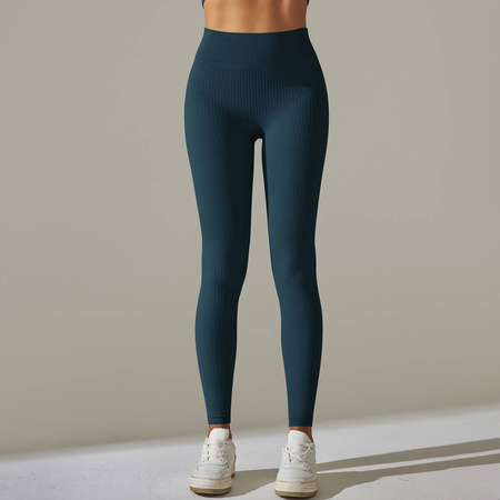 Legginsy sportowe prążkowane wysoki stan marszczenia 