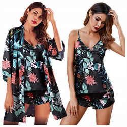 Komplet szlafrok damski satynowy piżama dwuczęściowa