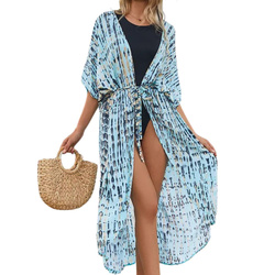 Pareo długa narzutka plażowa tunika z paskiem