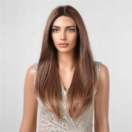 Peruka lace front długa brąz prosta