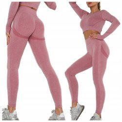 Komplet sportowy legginsy bezszwowe + top róż
