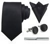 Zestaw męski w pudełku - krawat + poszetka + spinki do mankietów + spinka do krawata CZARNY