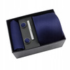 Zestaw męski w pudełku - krawat + poszetka + spinki do mankietów + spinka do krawata GRANATOWY