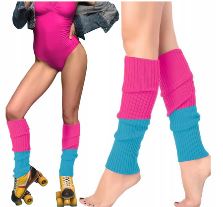 Różowo-niebieskie prążkowane ocieplacze na nogi – getry 