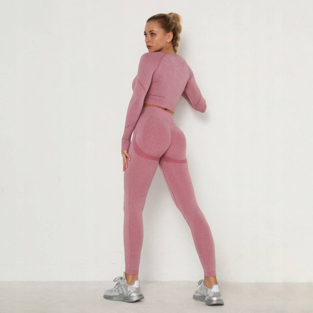 Komplet sportowy legginsy bezszwowe + top róż