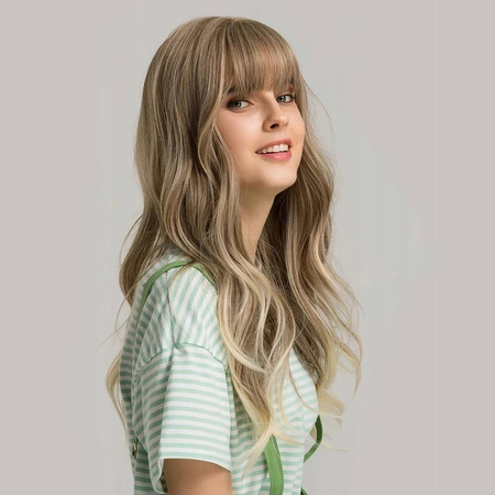 Peruka blond brąz ombre długie włosy grzywka