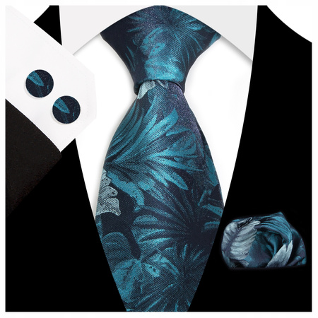 Żakardowy zestaw - krawat + poszetka + spinki