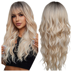 Peruka blond falowane włosy grzywka