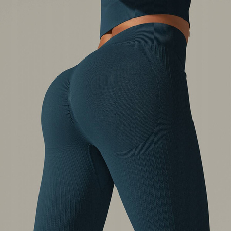 Legginsy sportowe prążkowane wysoki stan marszczenia 