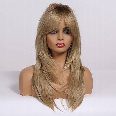 Peruka długa ombre blond prosta grzywka