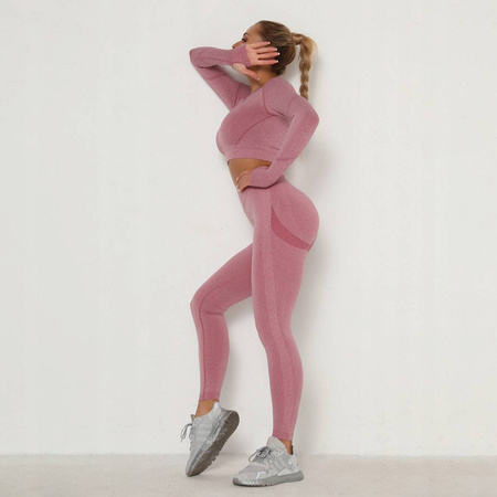 Komplet sportowy legginsy bezszwowe + top róż