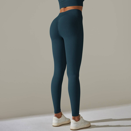 Legginsy sportowe prążkowane wysoki stan marszczenia 