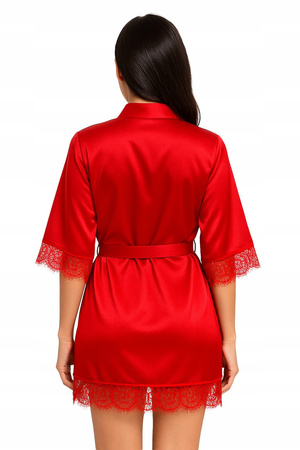 Szlafrok damski satynowy z koronką czerwony