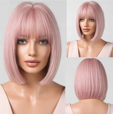 Peruka różowa krótkie proste włosy grzywka