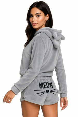 Ciepła piżama kotek pluszowa meow szara