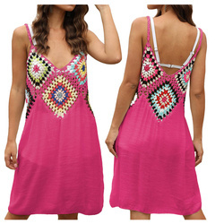 Sukienka na ramiączkach z haftem pareo plażowe RÓŻOWE