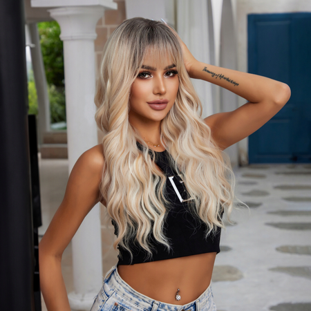 Peruka blond falowane włosy grzywka