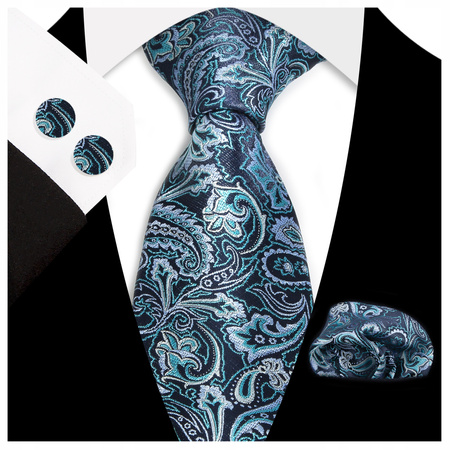 Żakardowy zestaw - krawat + poszetka + spinki