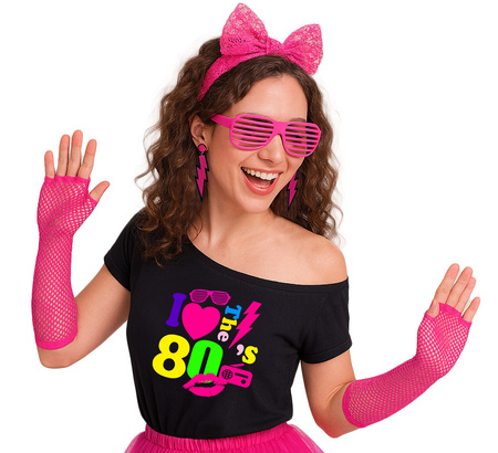 Koszulka lata 80. czarna bluzka disco "I LOVE 80'S"