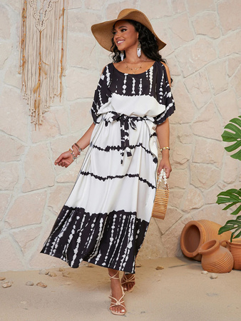 Pareo długa narzutka plażowa tunika z paskiem