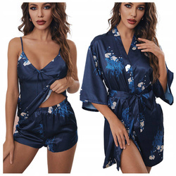 Komplet szlafrok damski satynowy piżama dwuczęściowa