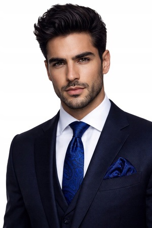 Żakardowy zestaw - krawat + poszetka + spinki