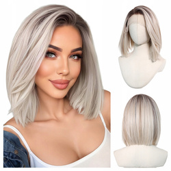 Peruka do ramion lace front platynowa prosta