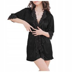Szlafrok damski satynowy z koronką czarny