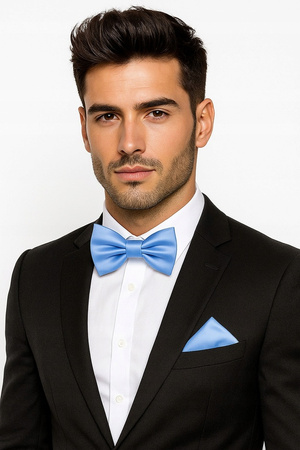 Zestaw mucha + poszetka - jasny niebieski GŁADKIE