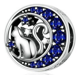 Zawieszka do bransoletki charms do pandora - kot księżyc noc