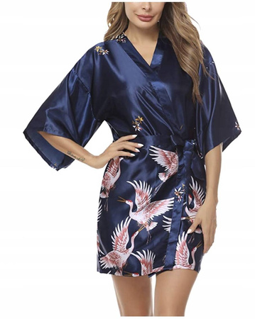 Komplet szlafrok damski satynowy print top spodenki