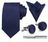 Zestaw męski w pudełku - krawat + poszetka + spinki do mankietów + spinka do krawata GRANATOWY