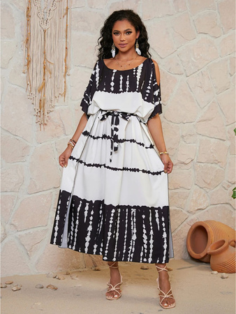 Pareo długa narzutka plażowa tunika z paskiem