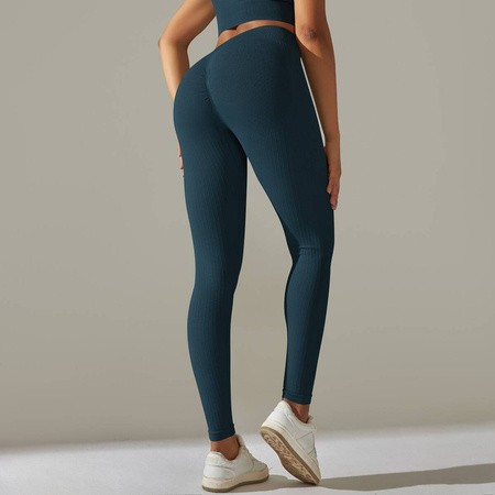 Legginsy sportowe prążkowane wysoki stan marszczenia 
