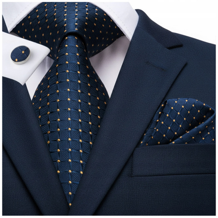 Żakardowy zestaw - krawat + poszetka + spinki