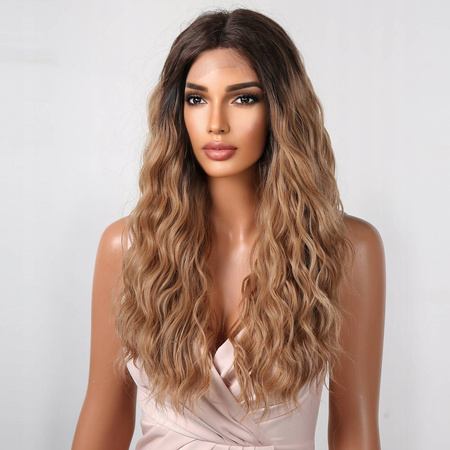 Peruka lace front długa brąz fale
