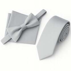Zestaw krawat + mucha + poszetka - szary