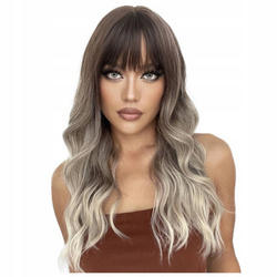 Peruka z grzywką brąz blond ombre