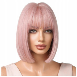 Peruka różowa krótkie proste włosy grzywka