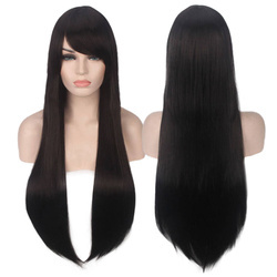 Peruka długa czarna prosta cosplay grzywka