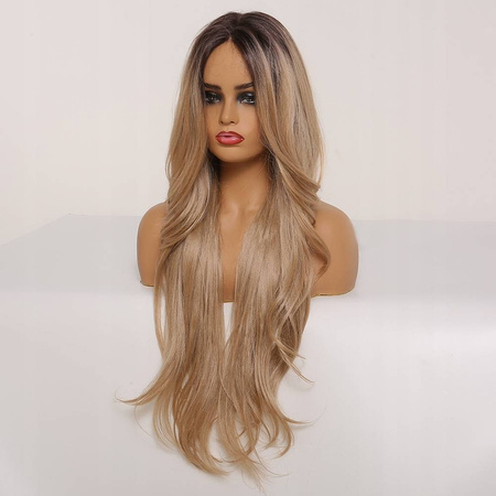 Peruka długa ombre brąz falowana lace front