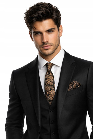 Żakardowy zestaw - krawat + poszetka + spinki