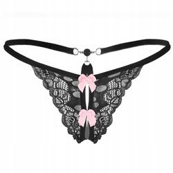 Koronkowe stringi z kokardkami czarne