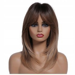 Peruka długa ombre brązowa prosta grzywka